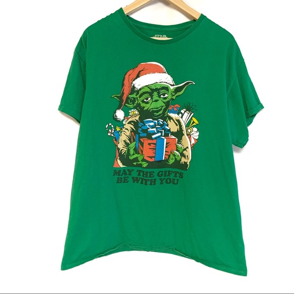 Star Wars Yoda Christmas green graphic tee large